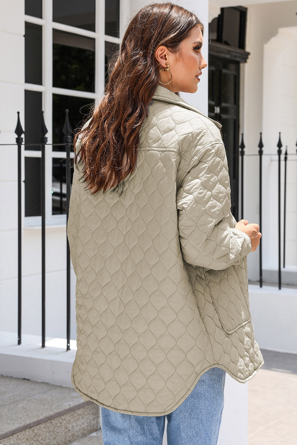 Quilted Snap Down Collared Winter Coat