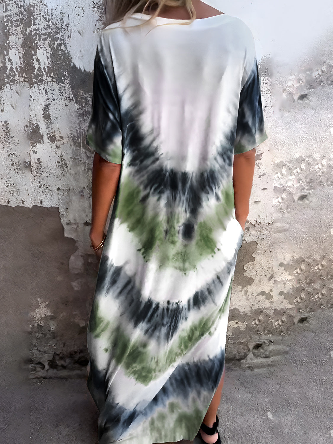 Pocketed Tie-Dye Short Sleeve Dress