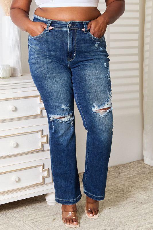 Judy Blue Full Size Mid Rise Hand Sand & Destroy Jeans