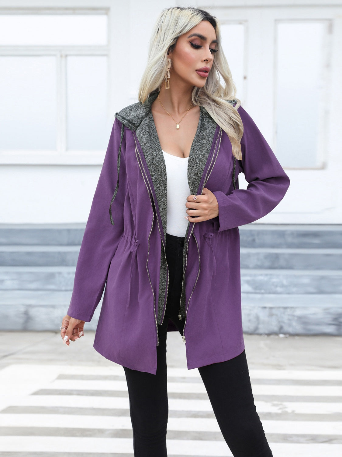 Zip Up Hooded Trench Coat