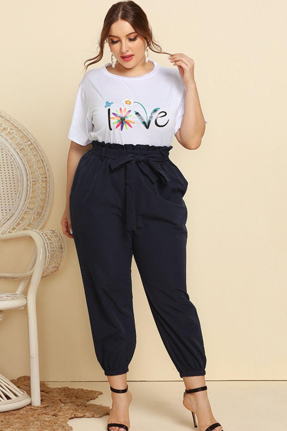 Graphic Tee and Belted Joggers Set