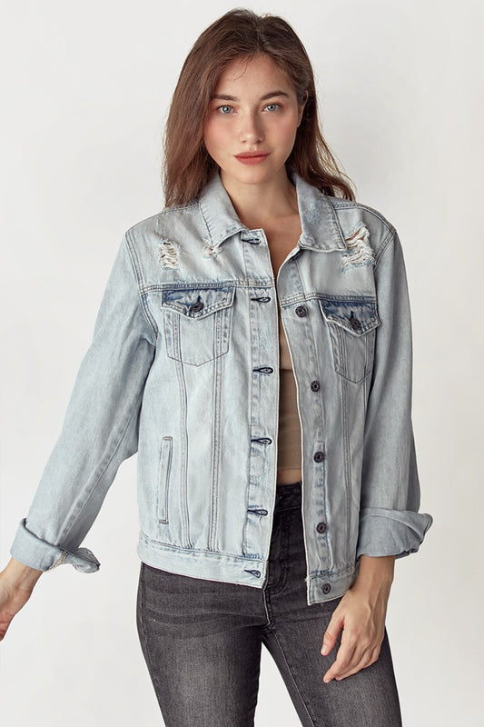 RISEN Distressed Button Up Womens Jacket