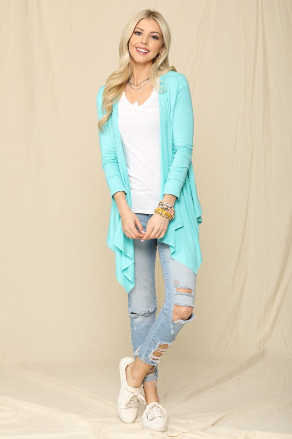 Celeste Full Size Womens Open Front Knit Cardigan