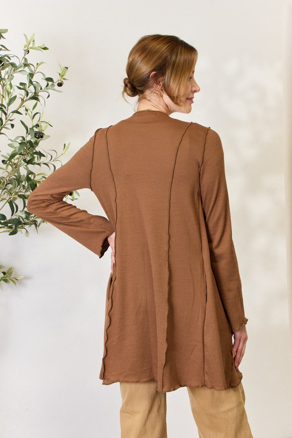 Coco Brown Culture Code Full Size Open Front Long Sleeve Cardigan