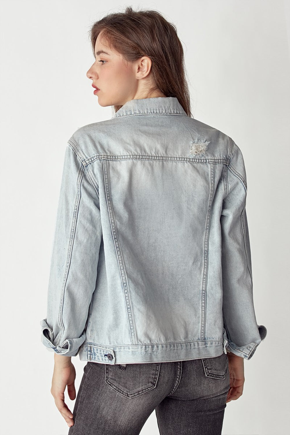 RISEN Distressed Button Up Womens Jacket