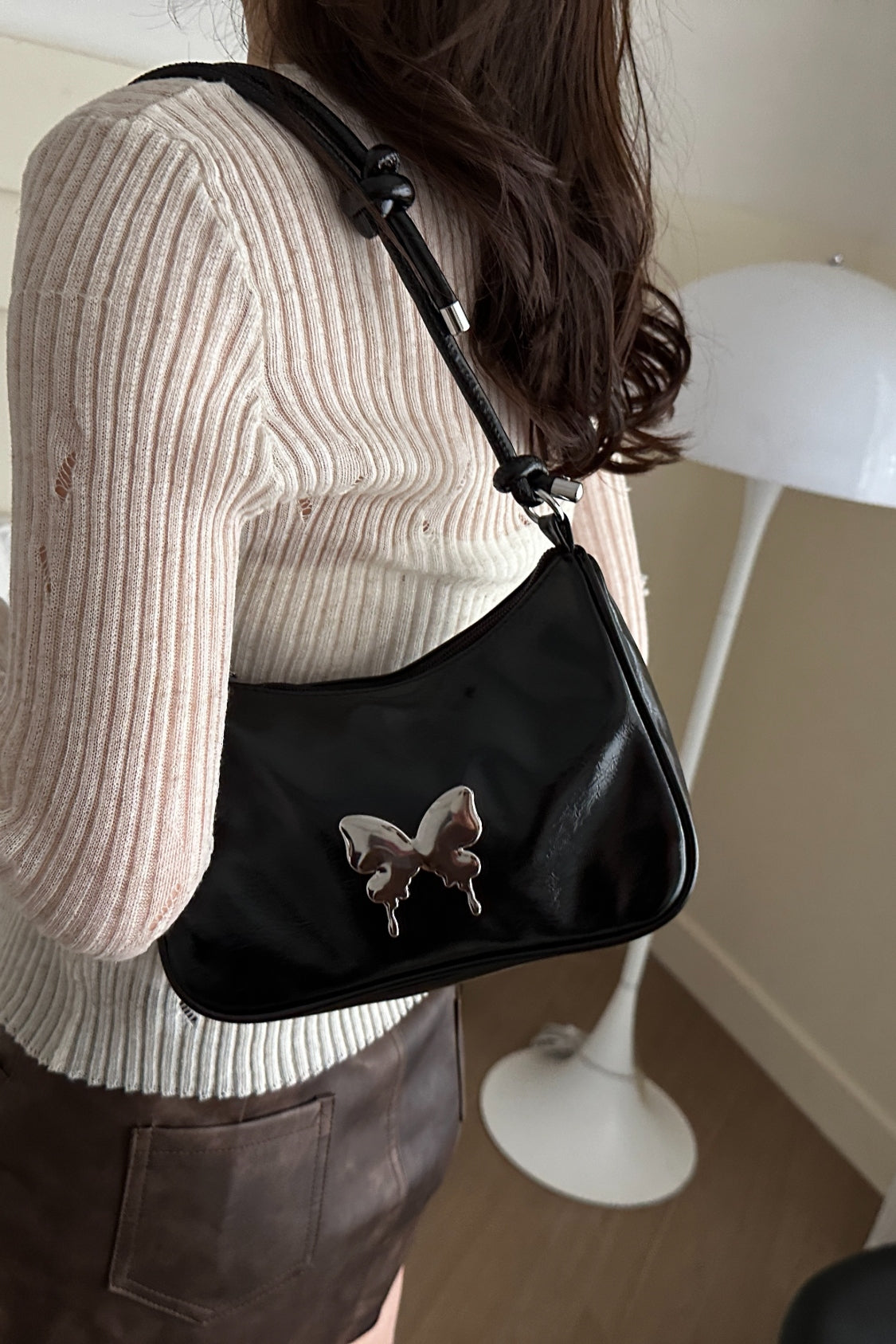 Butterfly PU Leather Knotted Strap Shoulder Bag