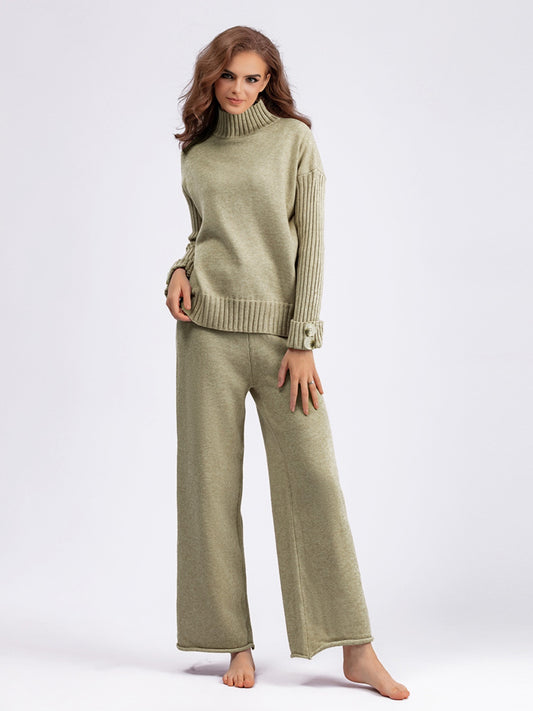 Basic Bae High- Low Turtleneck Long Sleeve Top and Pants Sweater Set