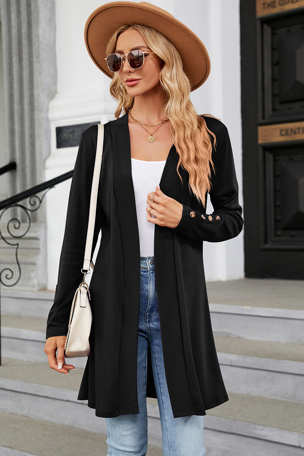 Open Front Womens Long Sleeve Cardigan