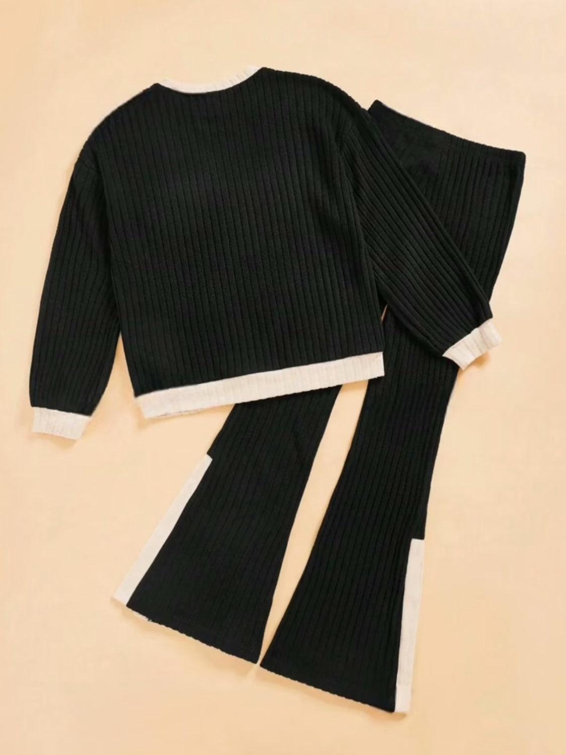 Contrast Round Neck Long Sleeve Top and Pants Set