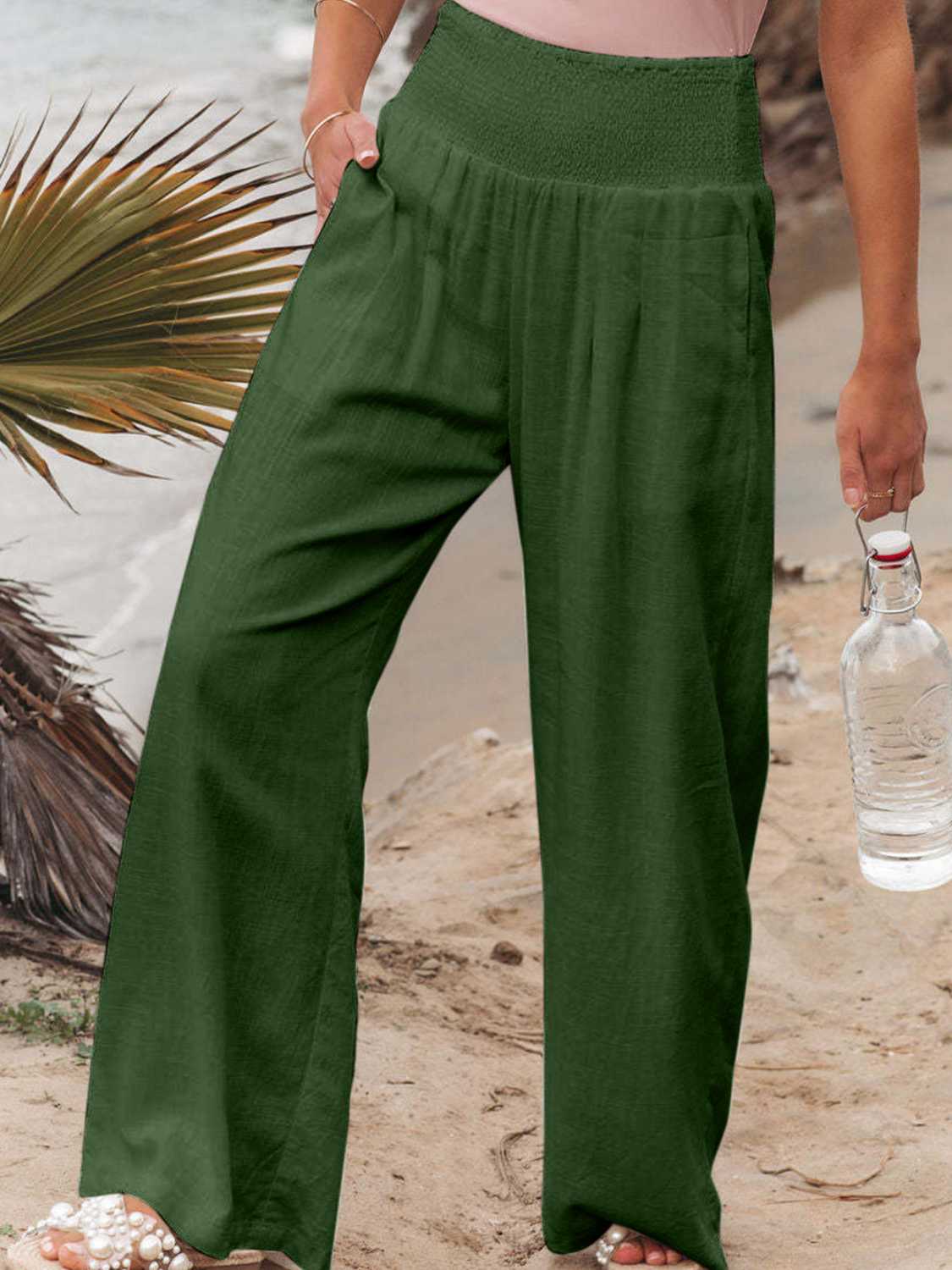 Smocked Waist Wide Leg Pants