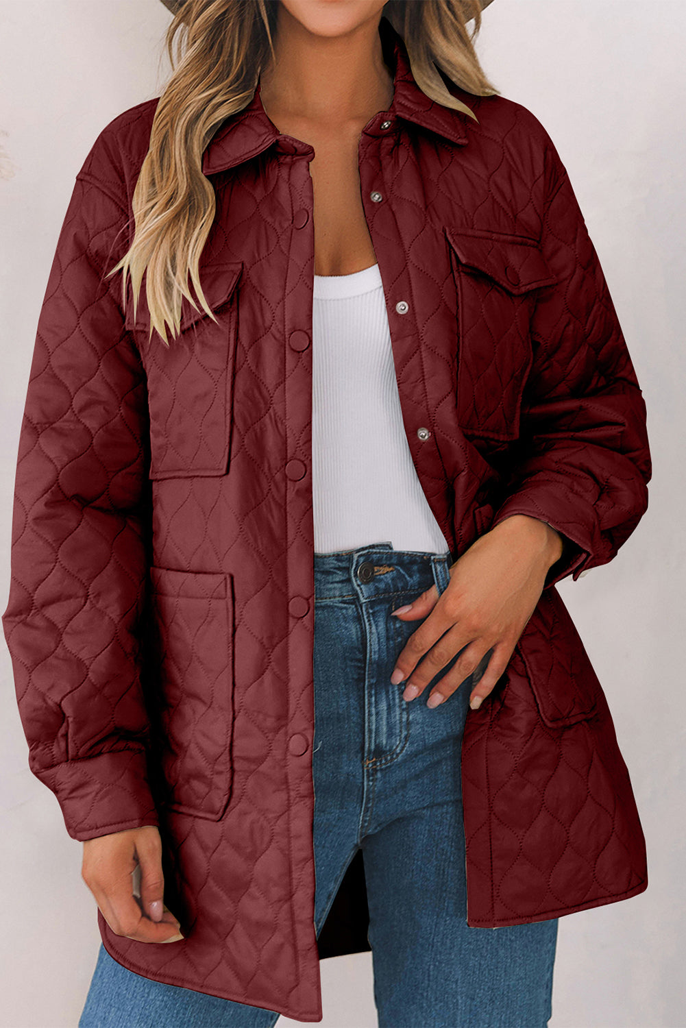 Quilted Snap Down Collared Winter Coat