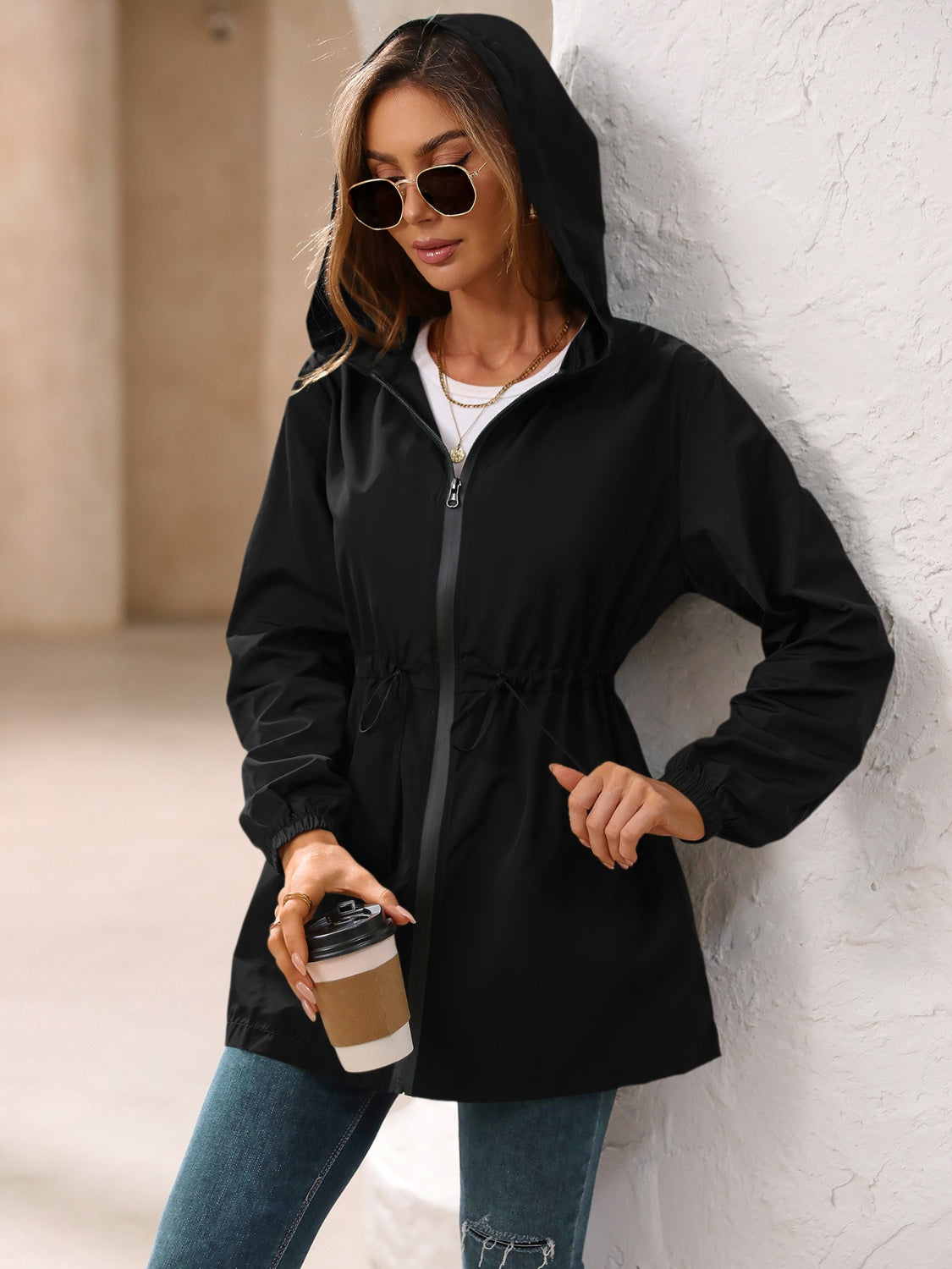 Zip Up Long Sleeve Womens Hooded Jacket