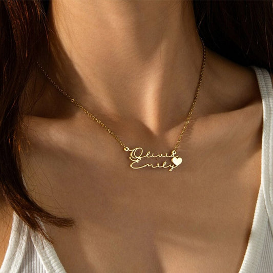 "Olivia Emily" - Stainless Steel English Double-layer Pendant Necklace  - J2