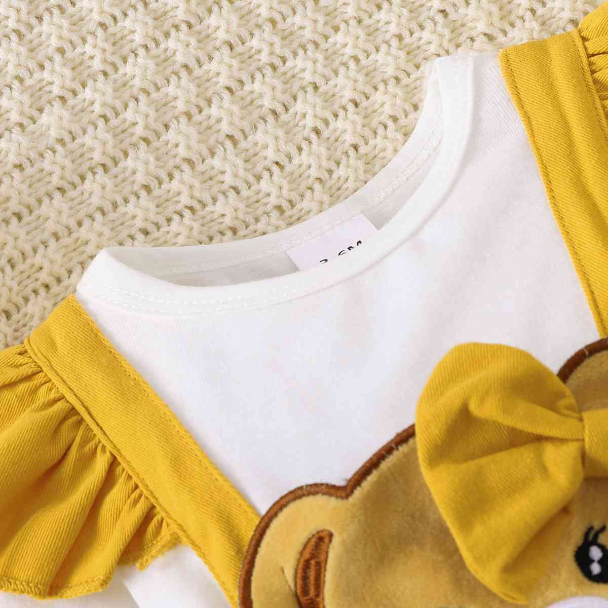 Girls Bow Tie Skirt Bear Detail Round Neck Dress