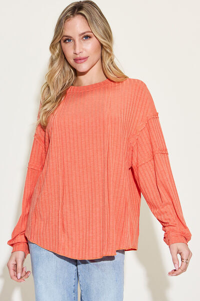 Basic Bae Full Size Ribbed Round Neck Long Sleeve Shirt