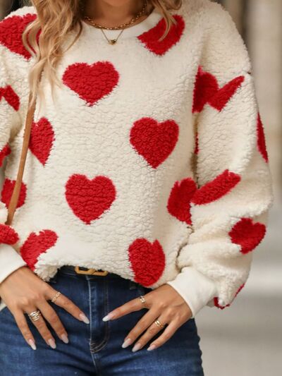 Fuzzy Heart Womens Dropped Shoulder Sweatshirt