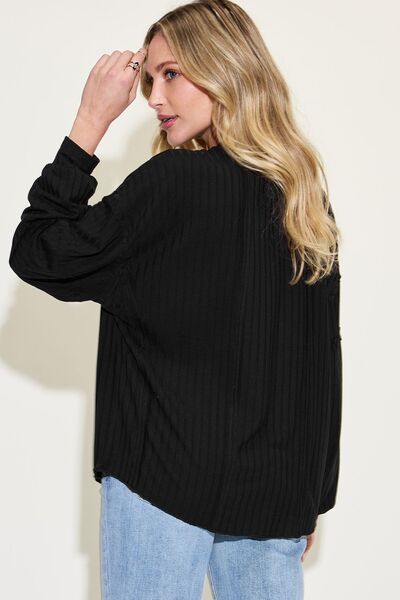 Basic Bae Full Size Ribbed Round Neck Long Sleeve Shirt