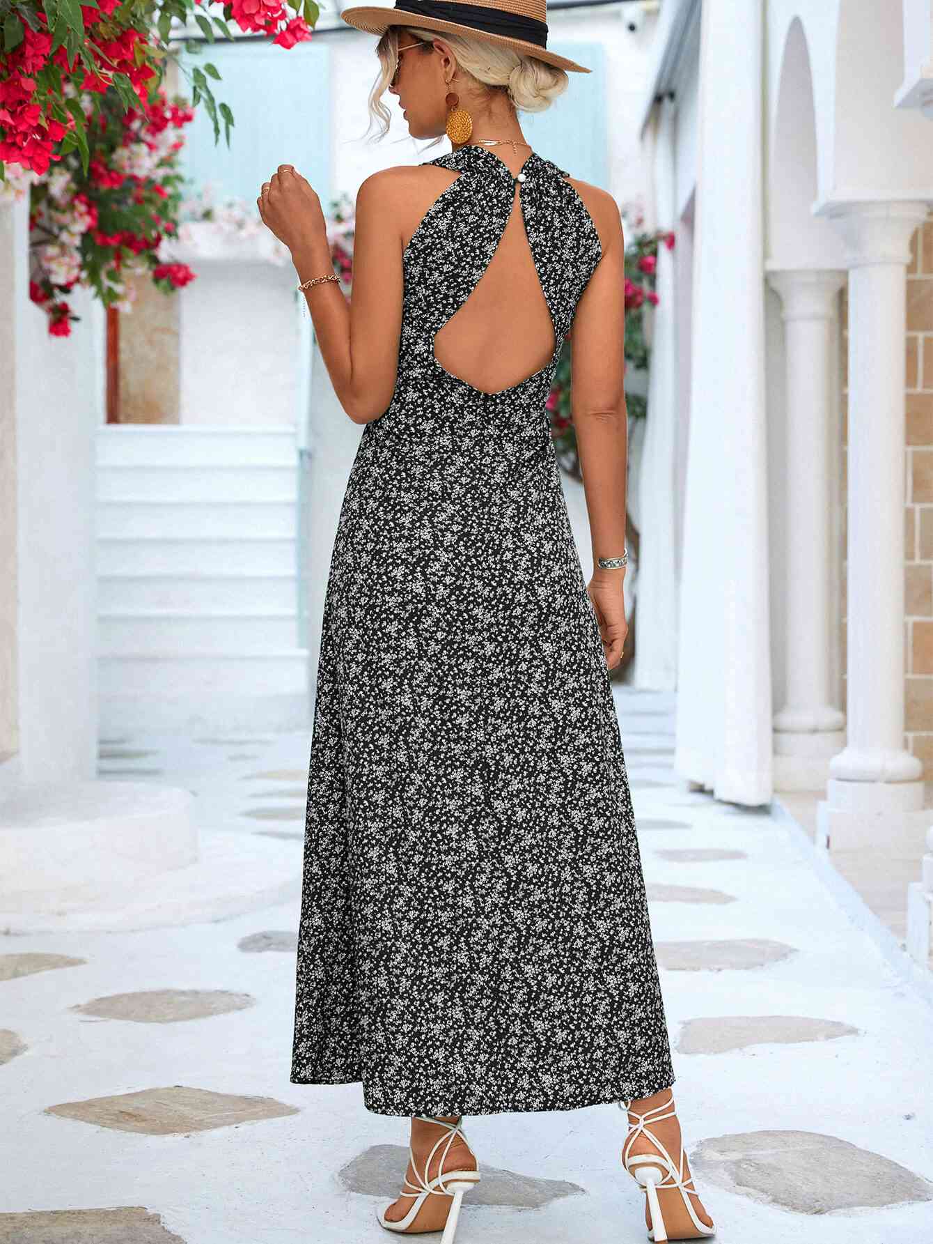 Printed Open Back Sleeveless Maxi Dress Womens