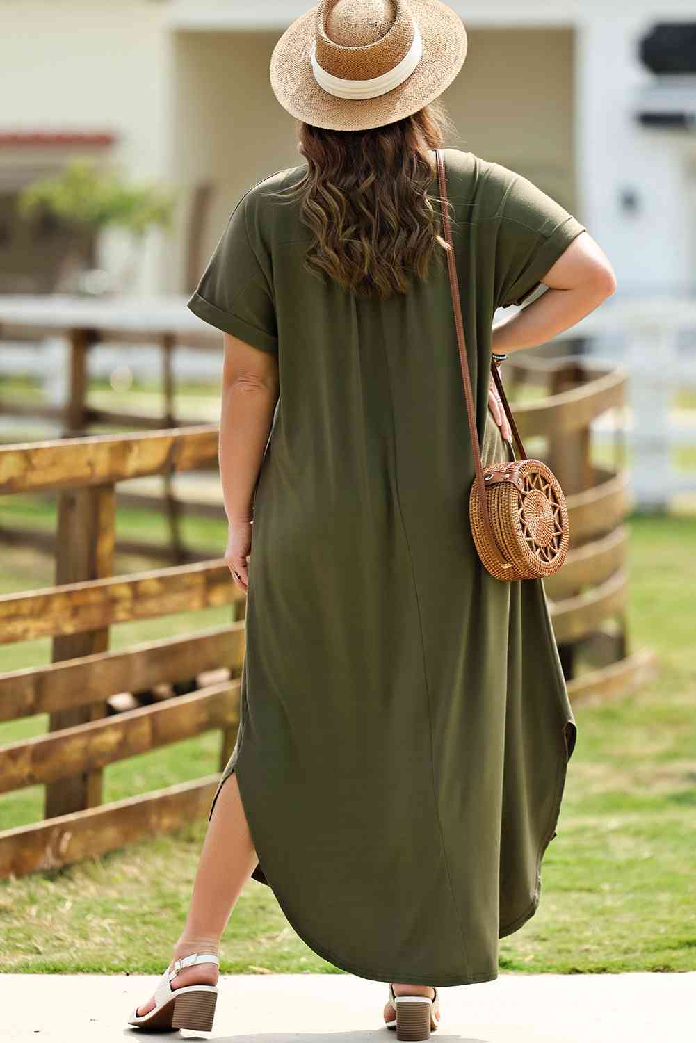 Plus Size Womens V-Neck Short Sleeve Maxi Dress