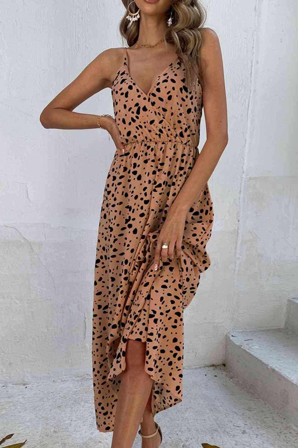 Printed Surplice Adjustable Spaghetti Strap Maxi Dress