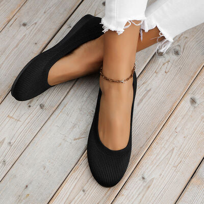 Round Toe Knit Ballet Flat Shoes