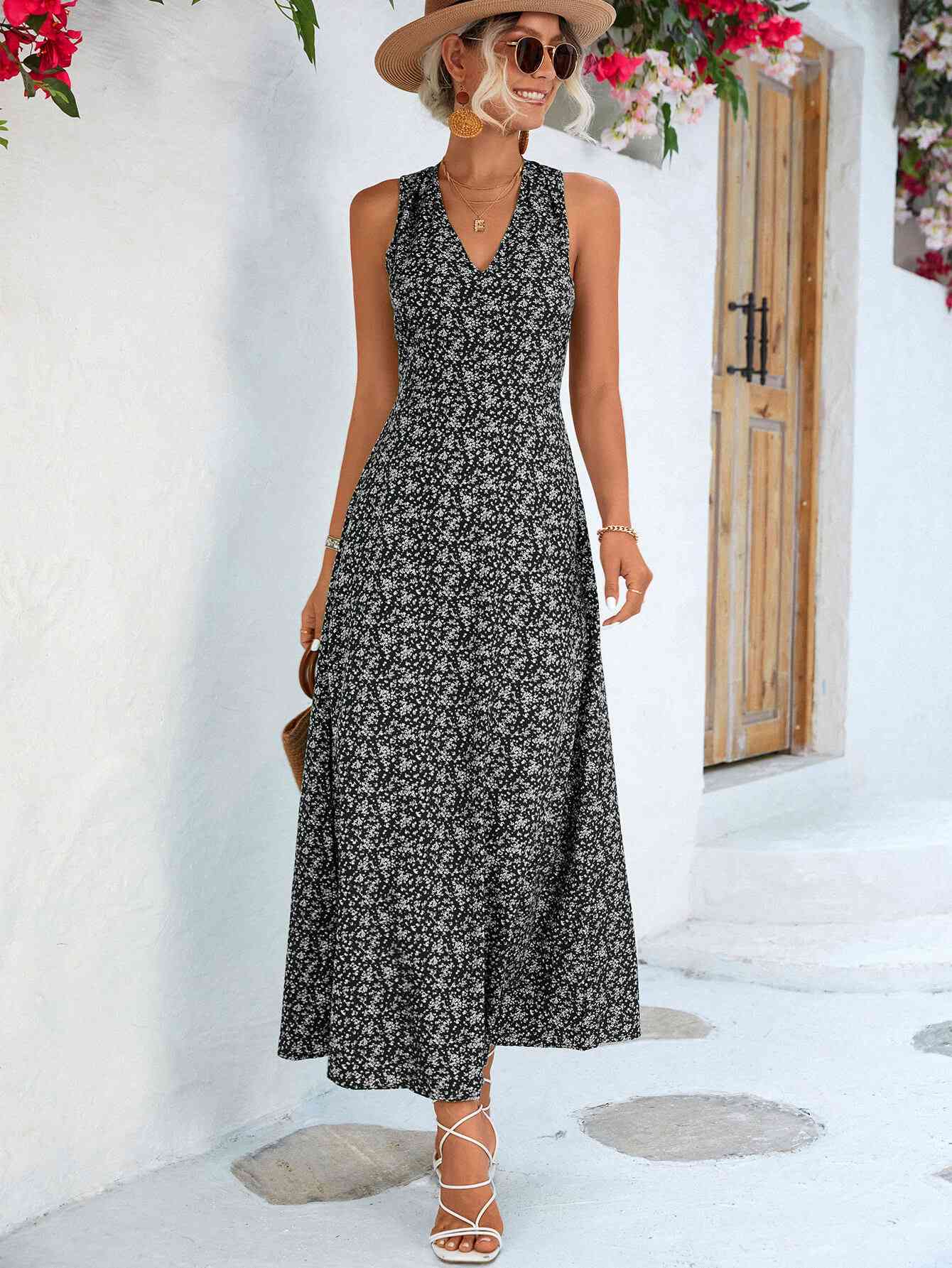 Printed Open Back Sleeveless Maxi Dress Womens