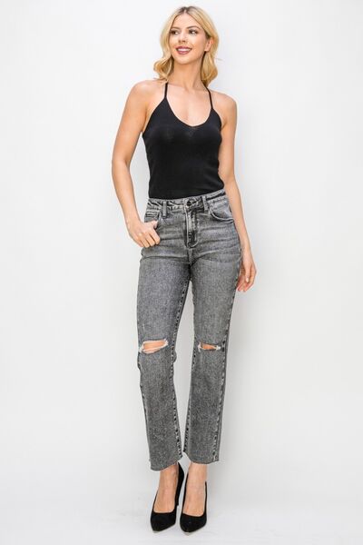 RISEN High Waist Distressed Womens Straight Jeans