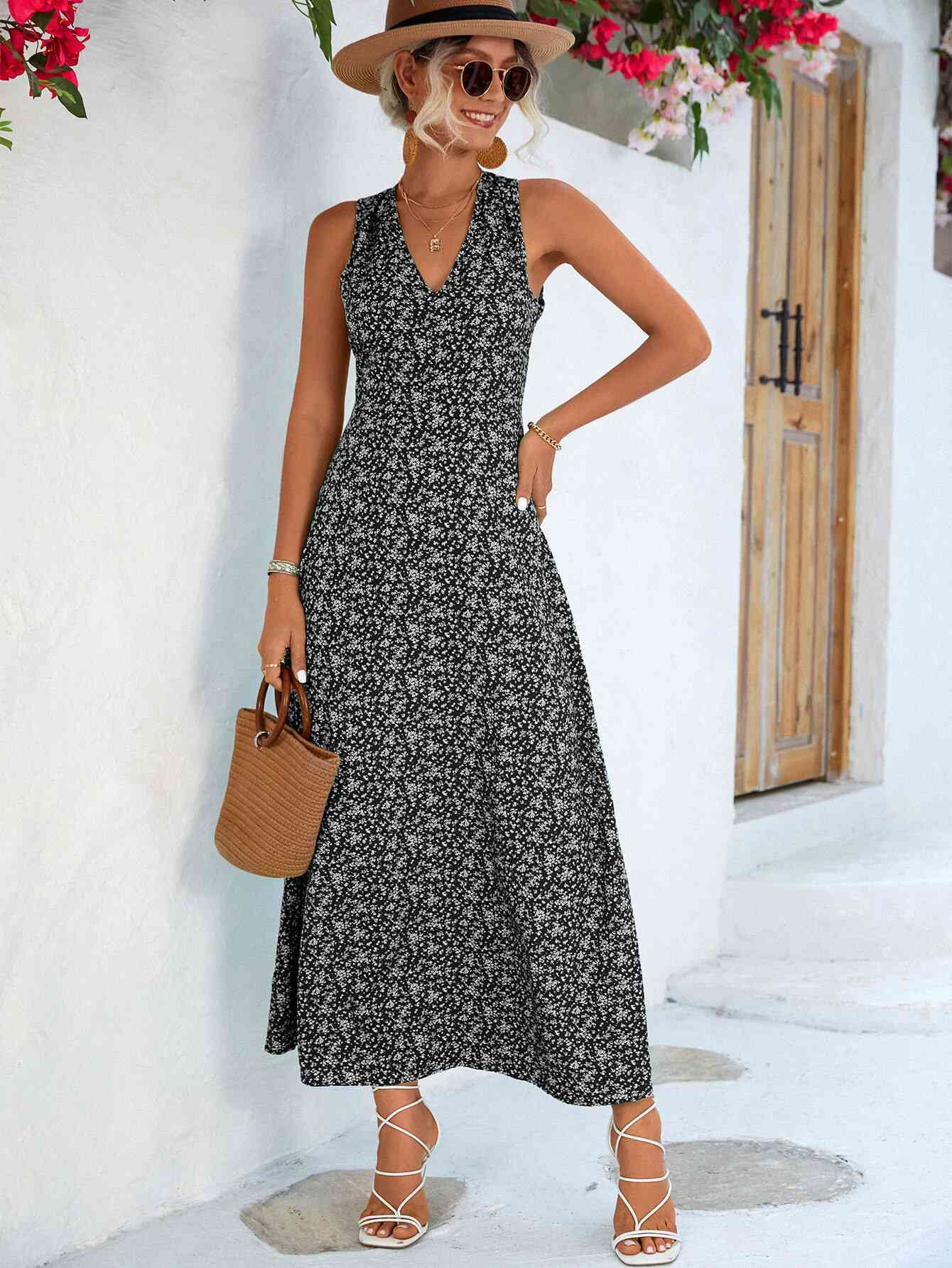 Printed Open Back Sleeveless Maxi Dress Womens