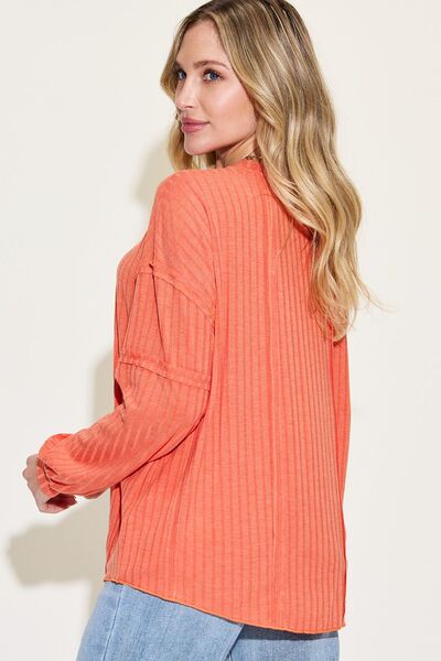 Basic Bae Full Size Ribbed Round Neck Long Sleeve Shirt