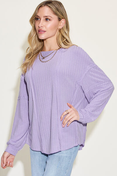 Basic Bae Full Size Ribbed Round Neck Long Sleeve Shirt