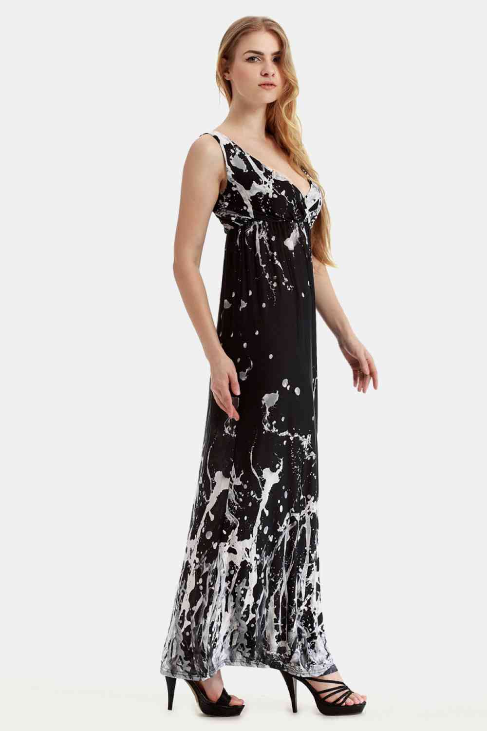 Printed Surplice Neck Sleeveless Womens Maxi Dress