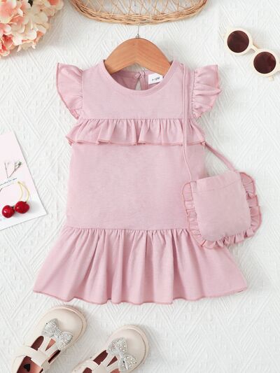 Girls Ruffled Round Neck Mini Dress