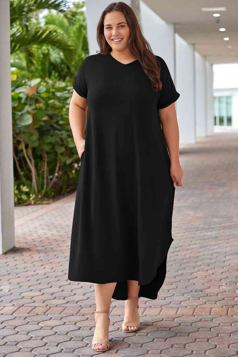 Plus Size Womens V-Neck Short Sleeve Maxi Dress