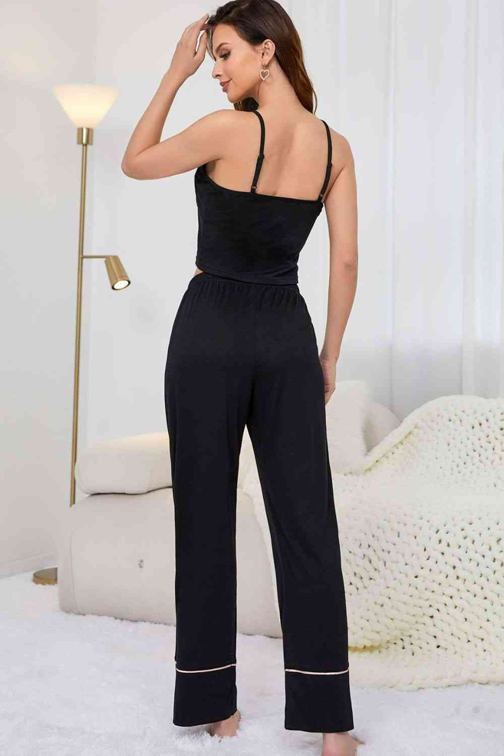 Contrast Trim Cropped Cami and Pants Womens Loungewear Set