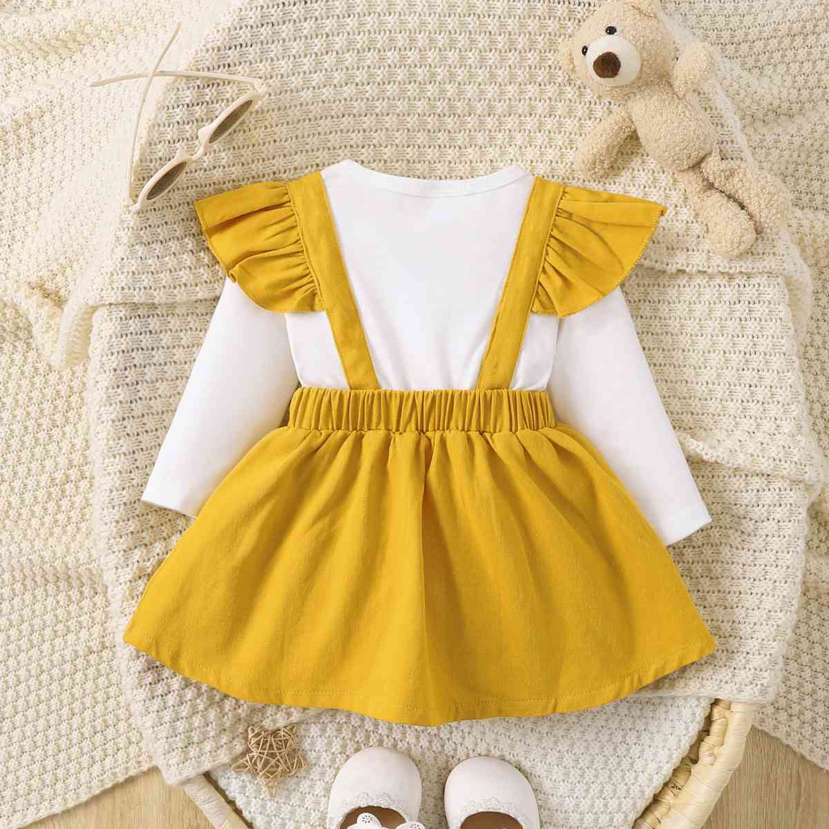 Girls Bow Tie Skirt Bear Detail Round Neck Dress