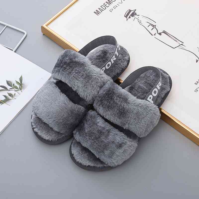 Faux Fur Open Toe Slippers