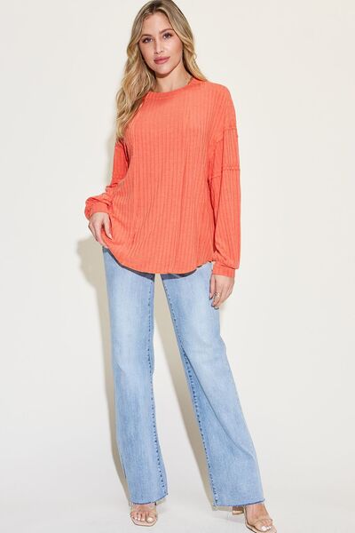 Basic Bae Full Size Ribbed Round Neck Long Sleeve Shirt