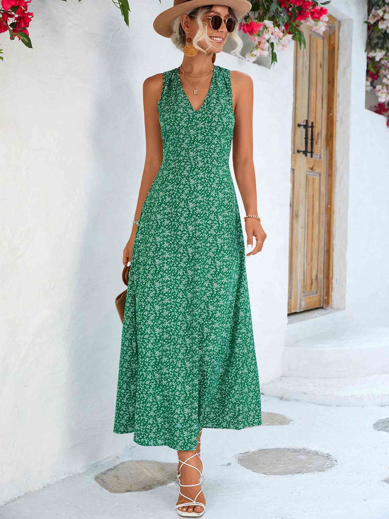 Printed Open Back Sleeveless Maxi Dress Womens