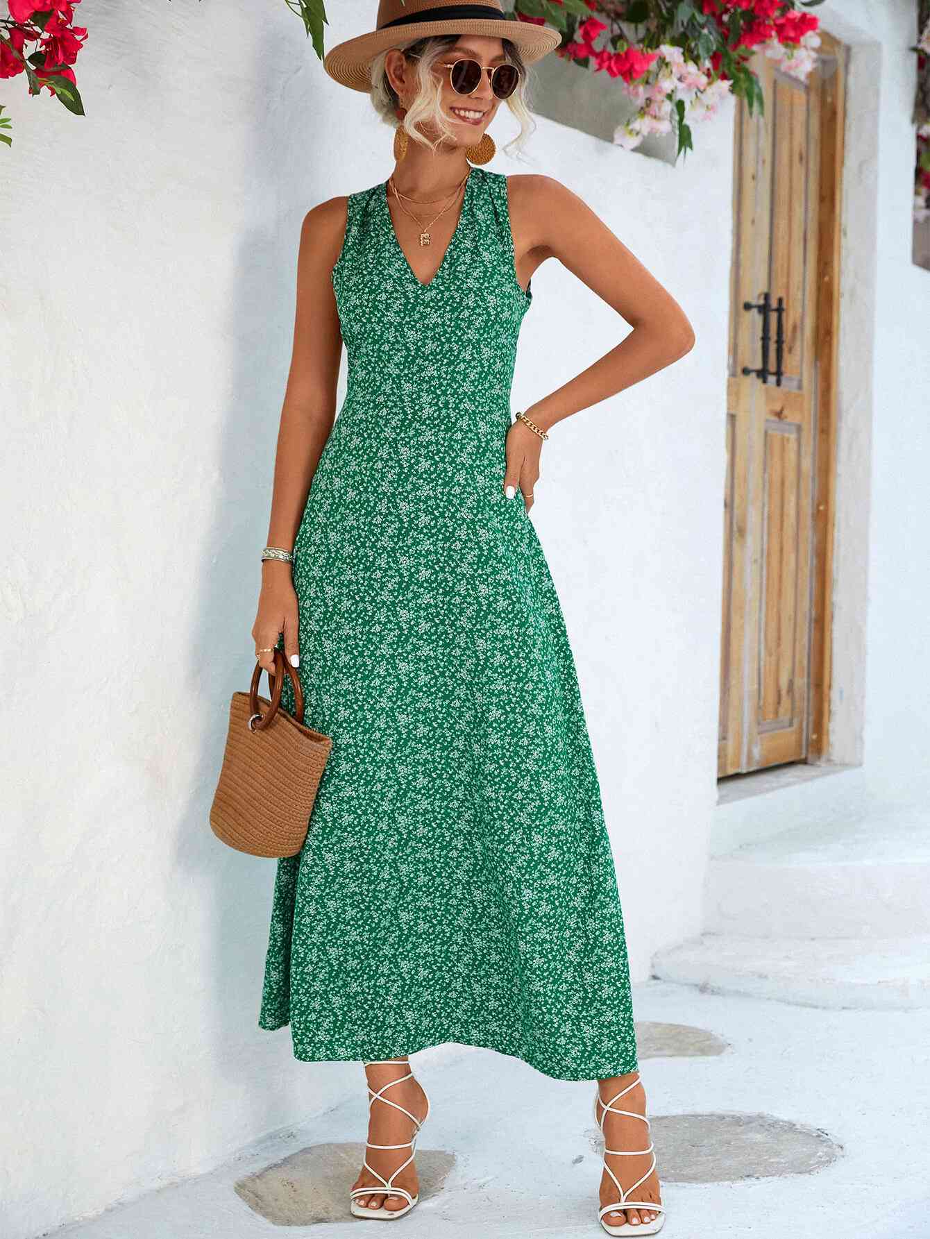 Printed Open Back Sleeveless Maxi Dress Womens