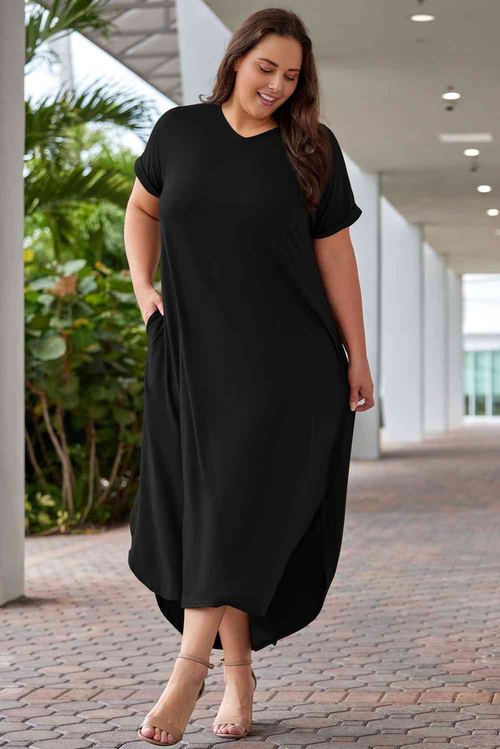 Plus Size Womens V-Neck Short Sleeve Maxi Dress