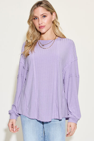 Basic Bae Full Size Ribbed Round Neck Long Sleeve Shirt