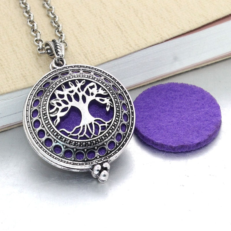 GetUSCart- RoyAroma 2PCS Tree of Life Aromatherapy Essential Oil Diffuser  Necklace Stainless Steel Locket Pendant 12 Felt Pads