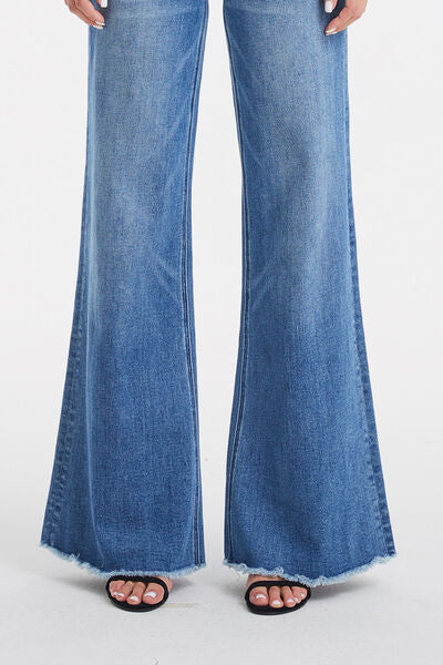 🔥 sale...BAYEAS Full Size High Waist Button-Fly Raw Hem Wide Leg Jeans