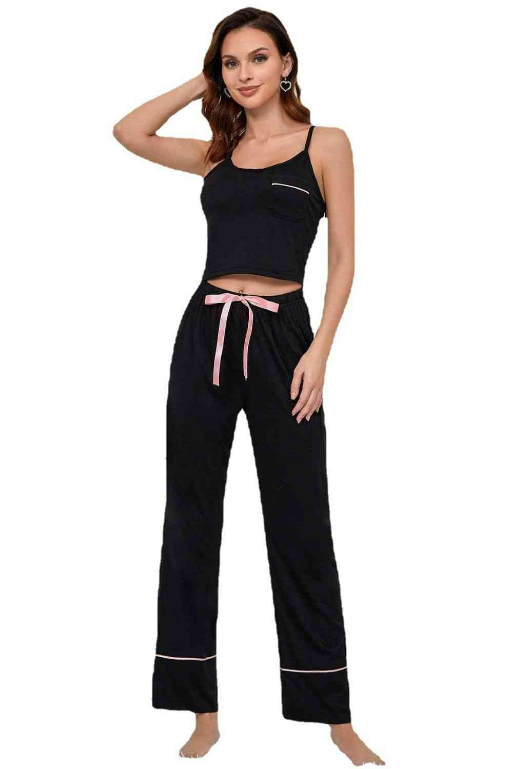 Contrast Trim Cropped Cami and Pants Womens Loungewear Set