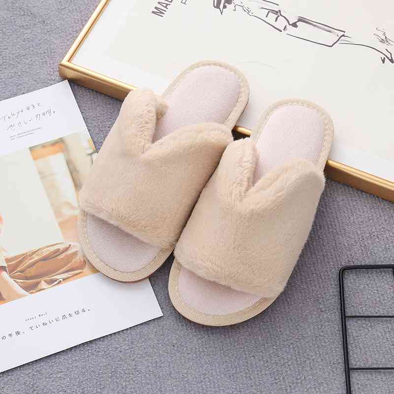 Faux Fur Open Toe Slippers