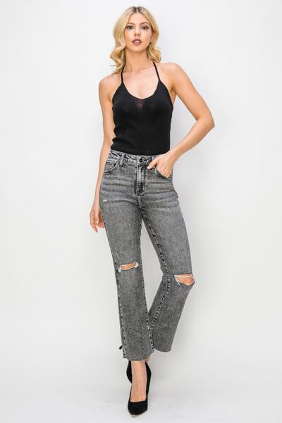 RISEN High Waist Distressed Womens Straight Jeans