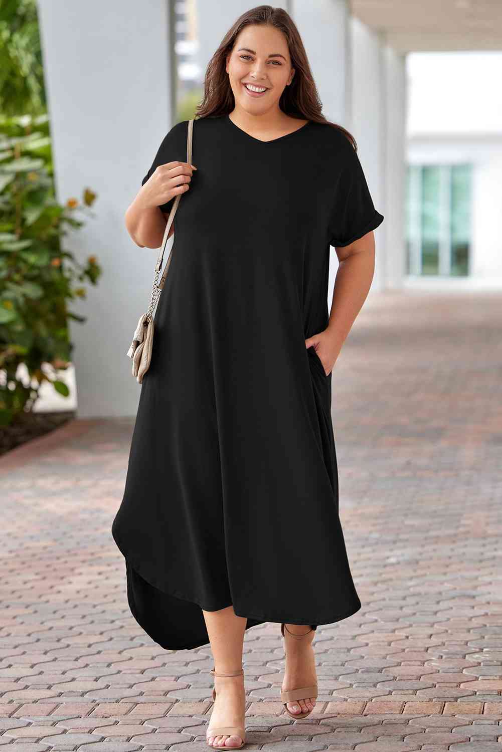 Plus Size Womens V-Neck Short Sleeve Maxi Dress