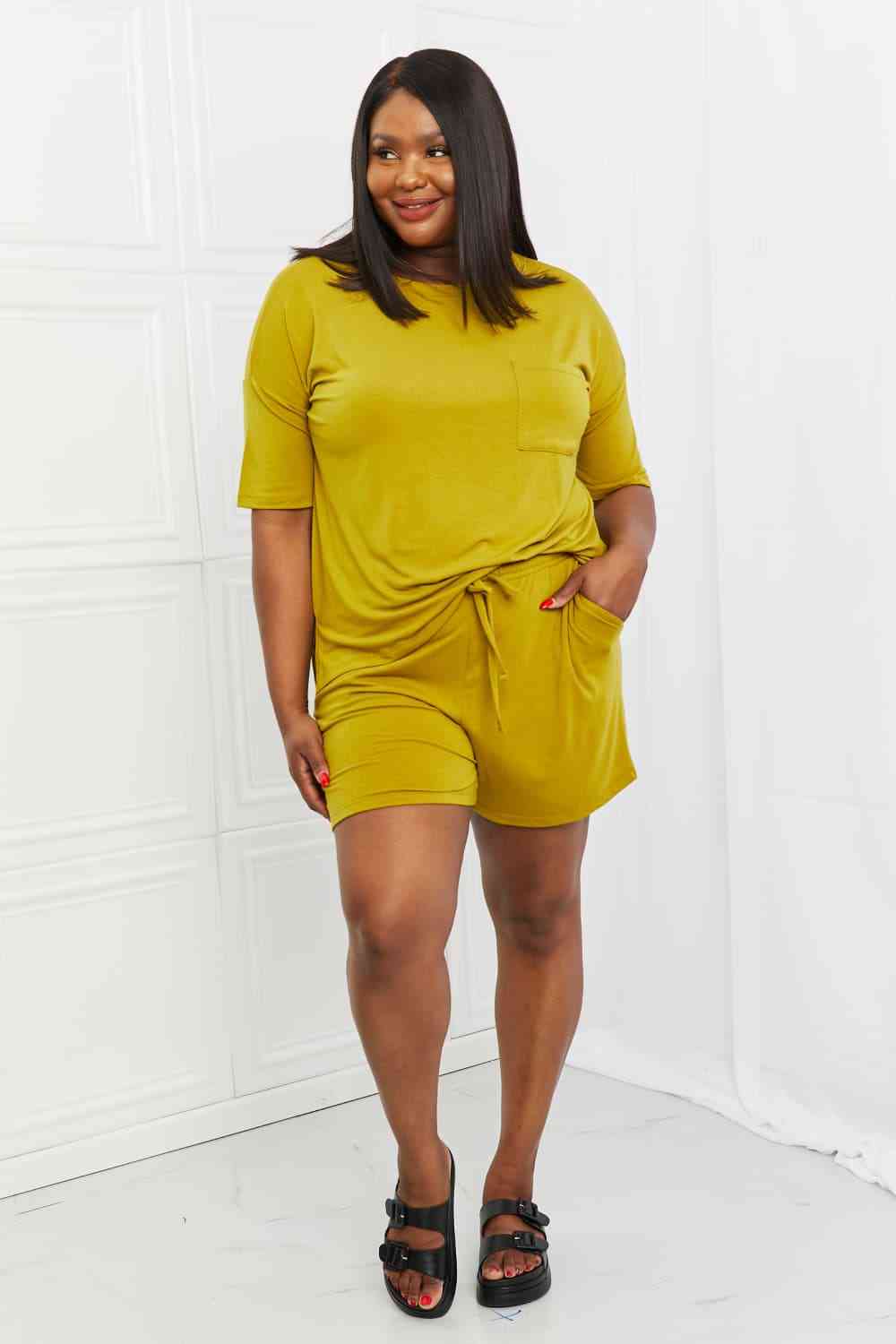 Zenana In The Moment Lounge Set in Olive Mustard