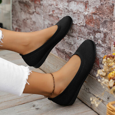 Round Toe Knit Ballet Flat Shoes