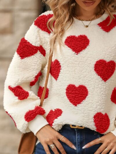 Fuzzy Heart Womens Dropped Shoulder Sweatshirt